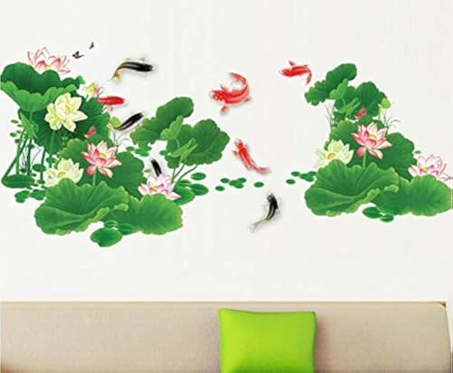 HALLOBO® Wandtattoo Wandaufkleber XXL Lotus in Teich Lotusblatt Fisch Wandsticker Wohnzimmer Schlafzimmer Deco Wall Sticker von HALLOBO