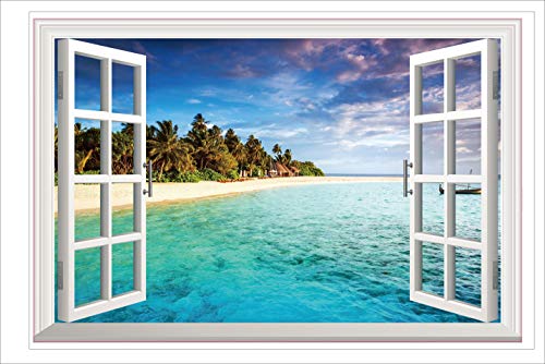 HALLOBO® XXL Wandaufkleber Fenster Mittelmeer Meer Strand Urlaub Wandsticker Bild Wantattoo Wall Sticker Wohnzimmer Schlafzimmer Deko Korridor Esszimmer von HALLOBO