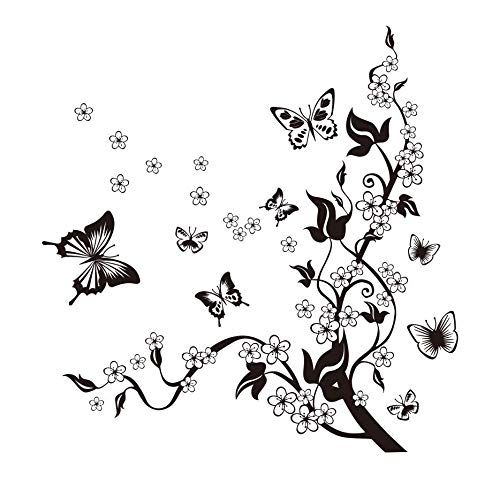 HALLOBO® XXL Wandtattoo Blumenranke 1 Wandtattoo 3 Kombinationen Wandaufkleber Schmetterlinge Wandsticker Wall Sticker Wohnzimmer Schlafzimmer Deko von HALLOBO