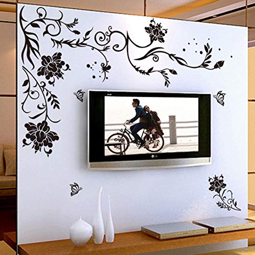 HALLOBO® XXL Wandtattoo Blumenranke Schwarz Rebe Wandaufkleber Schmetterlinge Wandsticker Wall Sticker Wohnzimmer Schlafzimmer Deko von HALLOBO