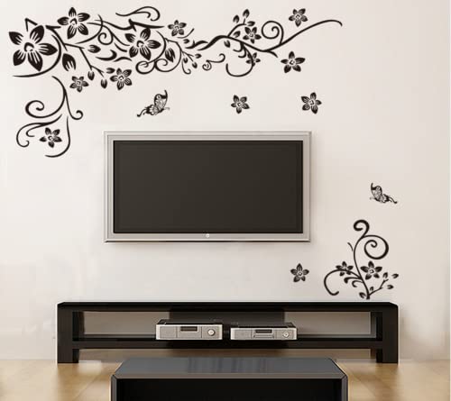 HALLOBO® XXL Wandtattoo Blumenranke Wandaufkleber Wandsticker Wall Sticker Wohnzimmer Schlafzimmer Deko von HALLOBO