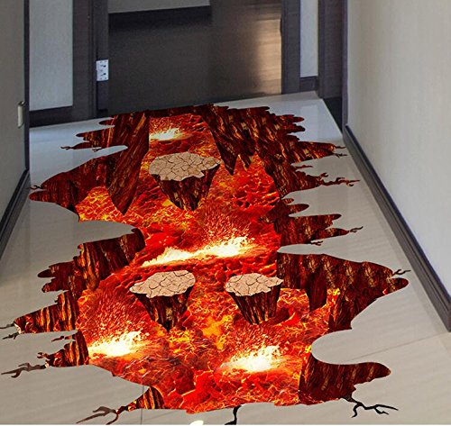 HALLOBO® XXL Wandtattoo Bodenaufkleber Vulkan Volcano Magma Wandaufkleber Wandbild Wohnzimmer Schlafzimmer Kinderzimmer Deko von HALLOBO