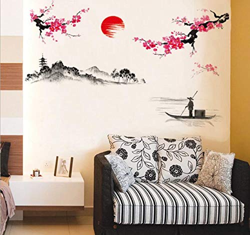 HALLOBO® XXL Wandtattoo Chinesische Stil Malerei Gemälde Berg Landschaft Wandaufkleber Wandsticker Wall Sticker Wohnzimmer Schlafzimmer Deko von HALLOBO