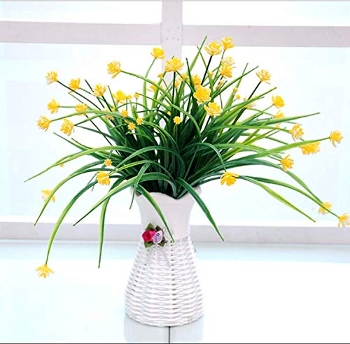 HALLOBO Kunstblumen mit Vase Blumen Grün Grass Kunstpflanzen Blumen Stauß Gesteck Deko neu (Gelb) von HALLOBO