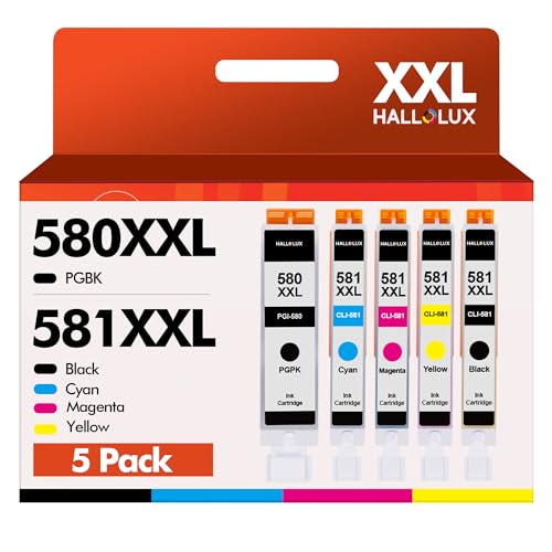 5er-Pack CLI-581XXL CLI 581 XXL Multipack Druckerpatronen für Canon PGI-580 CLI-581 Patronen PIXMA TS8150 TS8250 TS705 TS6250 TS8151 TS6151 PGBK Schwarz Cyan Magenta Gelb von HALLOLUX