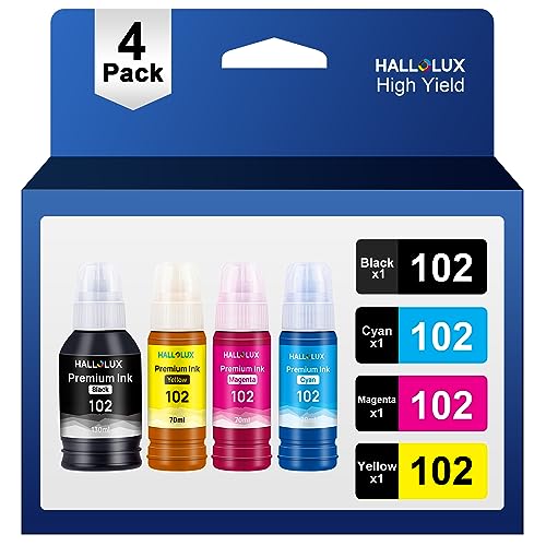 HALLOLUX 102 Tinte Kompatibel für Epson 102 Tintenflasche Multipack für Epson ET-2700 ET-2750 ET-2751 ET-2756 ET-3700 ET-3750 ET-4750 ET-15000 102 Schwarz 102 C/M/Y von HALLOLUX