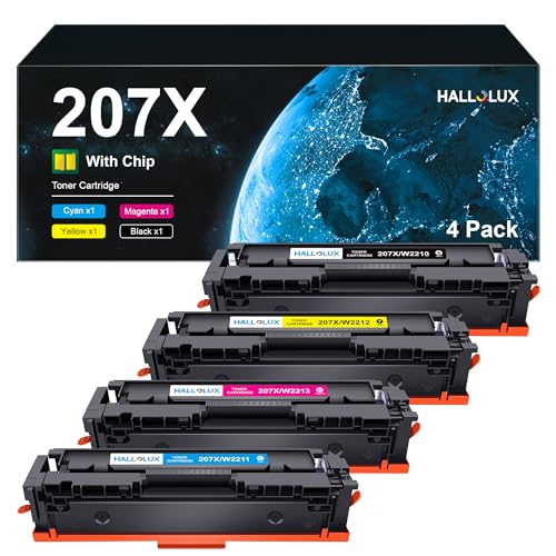 HALLOLUX 207X 207A Toner Set für HP Color Laserjet Pro MFP M283fdw M255dw 282nw M283fdn M255nw W2210x W2210a (Schwarz Cyan Magenta Gelb, 4er-Set) von HALLOLUX