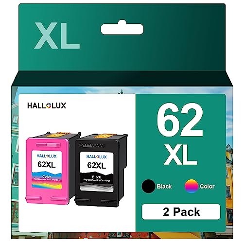 HALLOLUX 2er-Pack 62XL 62 XL Multipack Druckerpatronen Kompatibel für HP 62 Druckerpatronen für Envy 5540 5544 5545 5548 5640 5646 7640 OfficeJet 200 5740 5742 5744 Drucker (Schwarze Farbe) von HALLOLUX