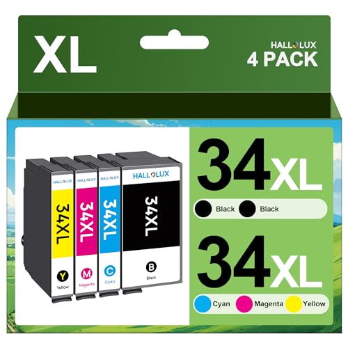 HALLOLUX 34 34XL Druckerpatronen kompatibel für Epson 34 XL Patronen Multipack für Epson Workforce Pro WF-3720DWF WF-3725DWF WF-3720 WF-3725 WF3720 WF3725 (Schwarz,Cyan,Magenta,Gelb, 4er-Pack) von HALLOLUX