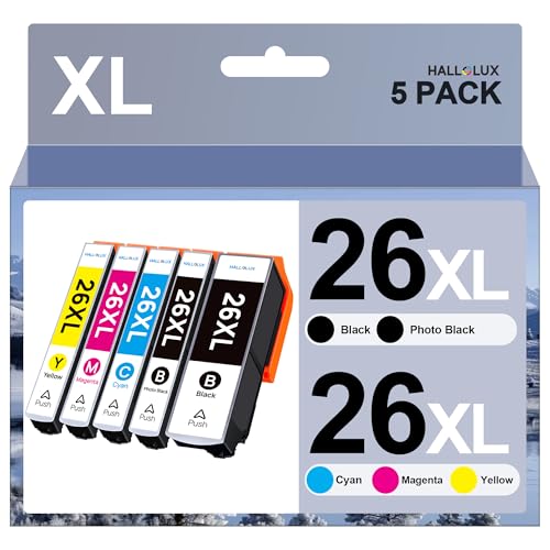 HALLOLUX Multipack 26 XL 26XL Druckerpatronen Kompatibel für Epson Druckerpatronen 26XL 26 für Epson XP 600 Patronen Expression Premium XP-510 XP-620 XP-820 XP-810 XP-605 XP-610 XP-800 (5er-Pack) von HALLOLUX