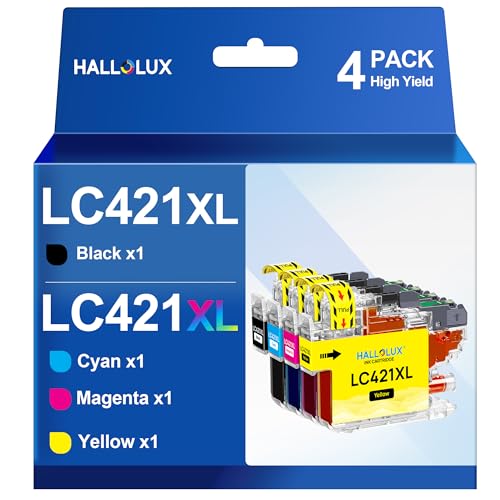 LC421XL LC-421XLVAL Tintenpatronen Value Pack für Brother LC421 LC-421XL Multipack Patronen für Brother DCP-J1050DW DCP-J1140DW MFC-J1010DW (LC421XL Schwarz,LC421XL Cyan,LC421XL Magenta,LC421XL Gelb) von HALLOLUX