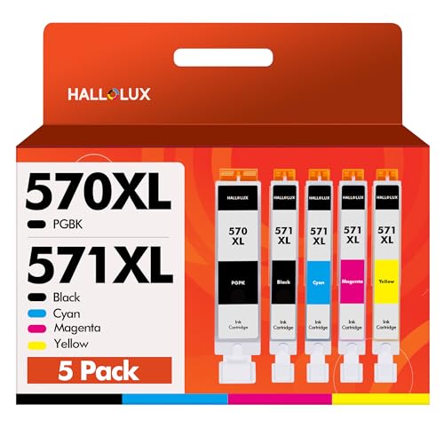 PGI-570 CLI-571 XL 570XL 571XL Druckerpatronen Kompatible für Canon 571 570 Multipack XL für Canon TS5050 Druckerpatronen MG5750 TS5055 MG6852 MG5753 (PGBK Schwarz Cyan Gelb Magenta, 5er-Pack) von HALLOLUX