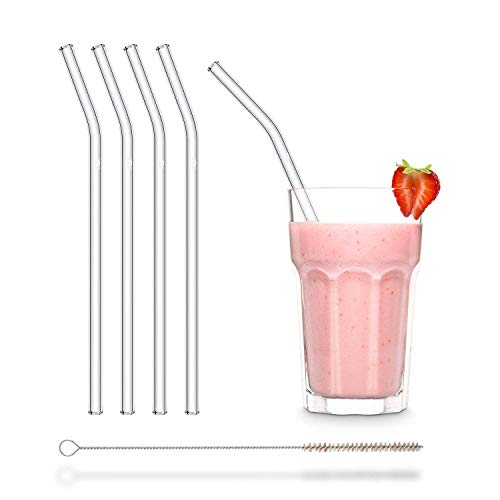 HALM Glas Strohhalme Wiederverwendbar Glastrinkhalme - 4 Stück gebogen 23 cm + plastikfreie Reinigungsbürste - Glasstrohalme Transparent von HÅLM