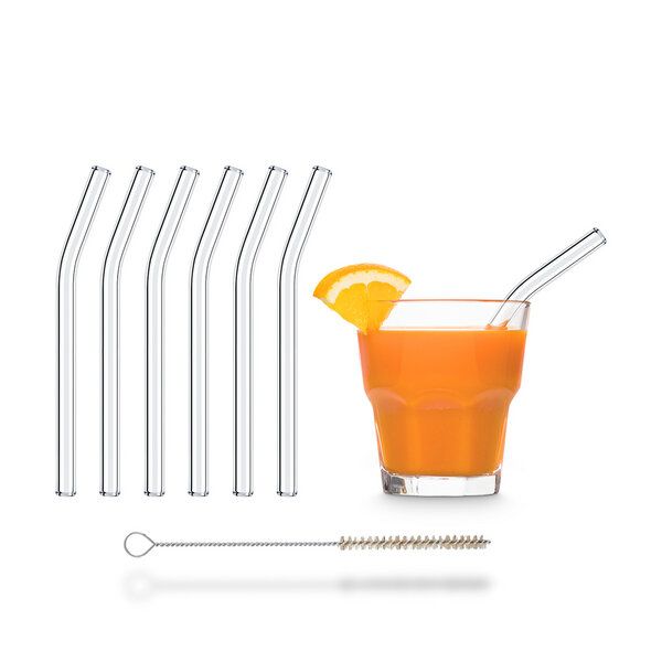 HALM Glasstrohhalme Trinkhalme 6x 15 cm (gebogen) + Reinigungsbürste von HALM