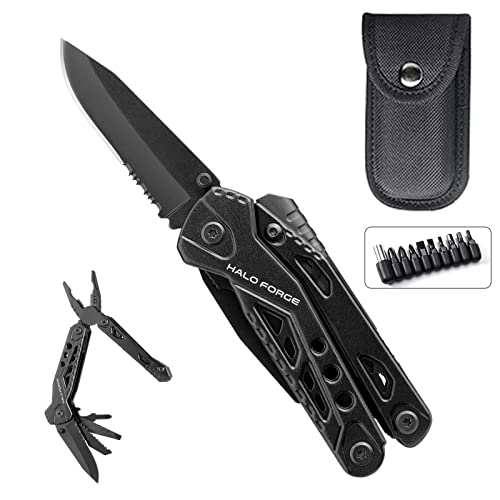 HALO FORGE Multi Tool Messerzange: 14 in1 Faltbare Zange Edelstahl Multitool mit Nylon-Beutel,Flaschenöffner,Säge, Multifunktionszange für Outdoor, Campen, Haushalt von HALO FORGE