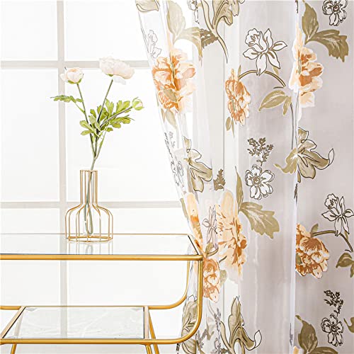 Gardinen Schlafzimmer Rosa Blume Tüll Gardinen Für Wohnzimmer Schlafzimmer Elegante Fenster Voile Pfingstrose Voile Lila Blumen,Gelb,L200*H270Cm von HALOGAMP