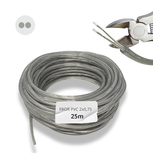 HALOTEC 25 Meter Elektrisches Kabel 2 Adern 2x0.75 Transparent Polarisiert | H03VV-F | Doppelte PVC-Isolierung | Installationskabel | Stromkabel | PVC | Rundes Kabelschlauch | 2-adriges Kabel von HALOTEC