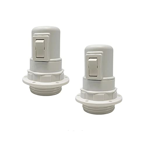HALOTEC | 2er Pack Weiße E27 Lampenfassungen mit Schalter | Sockel E27 mit Schalter | Schirmbefestigungsring | In Italien hergestellt von HALOTEC