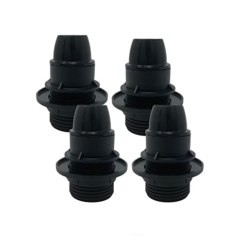 HALOTEC | 4er-Pack E14 Lampenfassungen | Mit Gewinde und Lampenschirm-Klemmring | E14 Fassung schwarz mit Gewinderohr | Farbe Schwarz von HALOTEC