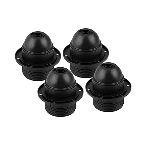 HALOTEC | 4er Set Fassungen E27 | Lampenschirmhalter mit Schraubring | Farbe Schwarz | M10x1 Gewinde | Hergestellt in Italien | Basis für E27 Glühbirnen von HALOTEC