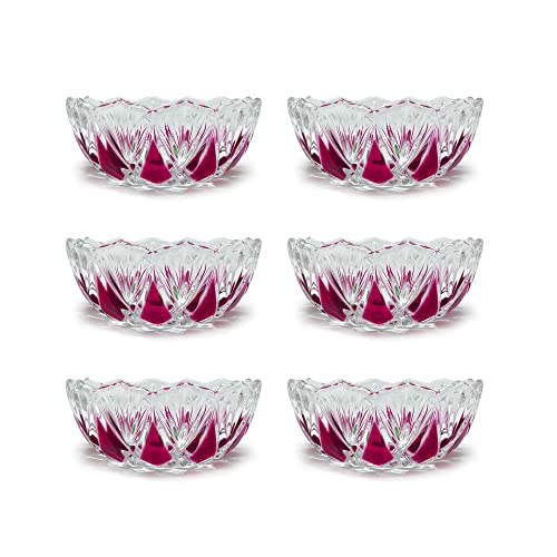 HALOTEC | 6er-Set Glasschalen 13 cm Original WALTHERGLAS | Made in Germany | Handgefertigte Dekoration mit rosa Details | Elegante Schalen für Desserts, Vorspeisen und Deko | Ø130xH55mm von HALOTEC