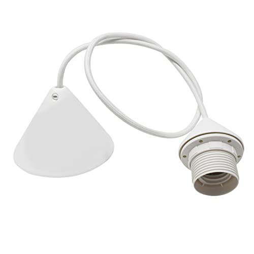 HALOTEC | Hängelampe E27 Weiß | Konische Deckenrosette für Lampenfassungen E27 | Textilkabel 80cm | Schirmhalterung | Italienische Fertigung von HALOTEC