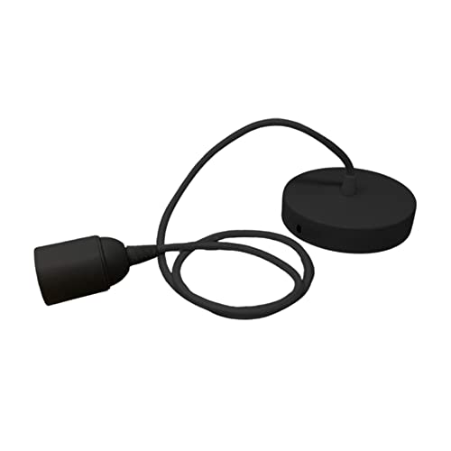 HALOTEC | Hängeleuchte E27 Schwarz | Metallischer Baldachin | Textilkabel 1m | Glatter E27 Sockel für Sichtbare Glühbirne | Hergestellt in Italien HALOTEC | Hängeleuchte E27 Schwarz | Metallischer Baldachin | Textilkabel 1m | Glatter E27 Sockel für Sichtbare Glühbirne | Hergestellt in Italien von HALOTEC