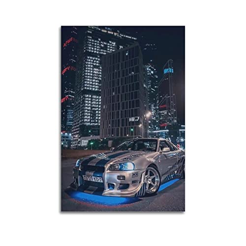 HALOUB Rennauto-Poster für Nissan GTR R34 Sportauto, dekoratives Gemälde, Leinwand, Wand- und Kunstbild, Familien-Schlafzimmer, 30 x 45 cm von HALOUB
