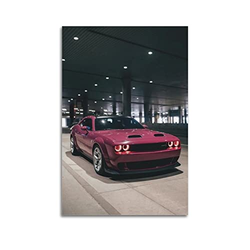 HALOUB Sportauto-Poster für Dodge Challenger SRT Hellcat Rennauto Supercar Dekorative Malerei Leinwand Wand & Kunstbild Druck Familie Schlafzimmer Dekor 60 x 90 cm von HALOUB