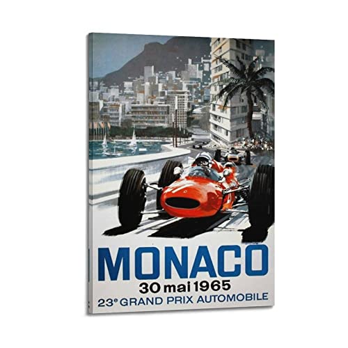 HALOUB Vintage Race Car 1965 Monaco Vintage Racing Poster Dekorative Malerei Leinwand Wand und Kunst Bild Familie Schlafzimmer Dekor 60 x 90 cm von HALOUB