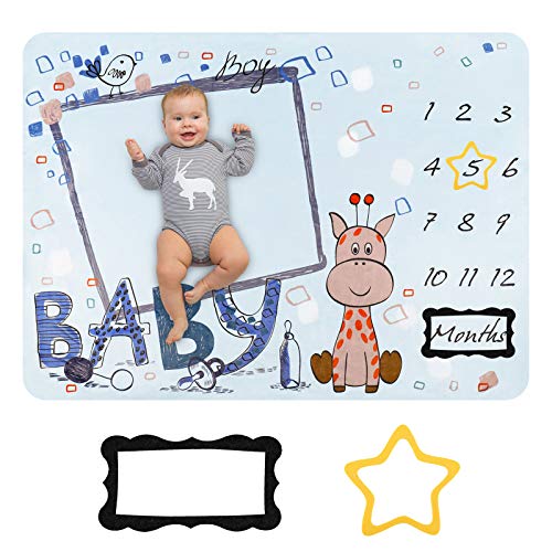 HALOVIE Baby Meilenstein Decke, Giraffe Baby Monatsdecke Junge & Mädchen, Baby Fotodecke Neugeborenen, Baumwolle Musselin Tuch Baby Foto Hintergrund, Babyparty Geschenk. 130x100cm von HALOVIE