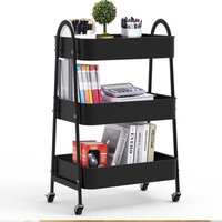 3-Ebenen Servierwagen Küchenwagen mit Griff Rollwagen mit Rädern 43x30x76.5cm Schwarz von HALOYO