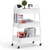 3-Ebenen Servierwagen Küchenwagen mit Griff Rollwagen mit Rädern 43x30x76.5cm Weiß 3-Ebenen Servierwagen Küchenwagen mit Griff Rollwagen mit Rädern 43x30x76.5cm Weiß von HALOYO