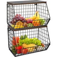Abnehmbar Gemüsekorb Aufbewahrungskorb 2er set Metall Obst Etagere Obstkorb Obst- und Gemüsekorb von HALOYO