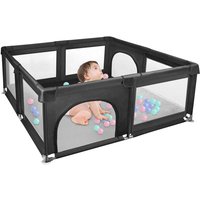 Baby Laufstall, Baby Laufgitter, Faltbarer Laufstall mit Barrieren, mit atmungsaktivem Netz innen und außen, mit 50 Ozeanbällen, 120 x 120 x 66 cm, von HALOYO