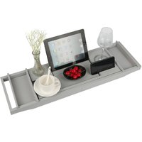Badewannenablage Bambus Badewannenbrett Ausziehbar Integrierter Buch und Regalhalter Weinglashalter 70-105cmx23x3cm grau Badewannenablage Bambus Badewannenbrett Ausziehbar Integrierter Buch und Regalhalter Weinglashalter 70-105cmx23x3cm grau von HALOYO