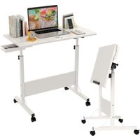 Haloyo® Höhenverstellbarer Rollschreibtisch mit großer Arbeitsplatte für Homeoffice, 80×40×64-89 cm, weiß von HALOYO