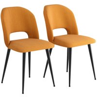2er Set Esszimmerstühlen Wohnzimmerstuhl Küchenstuhl Gepolsterte Stühle Gestreiftes Tuch Metallbeine 86x58x50cm Gelb von HALOYO