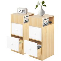 Haloyo - 2er set Nachttisch 2 Schubladen Kommode Ordnungshelfer Mit Zwei Kommode Ordnungshelfer Log+weiß von HALOYO