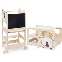 Haloyo - 3-in-1 Lernturm mit Whiteboard & Hocker Montessori-Lernturm für Kinder (87x42x38,5 cm) Sicherer Kletterturm mit Kreidetafel Igel-Design von HALOYO