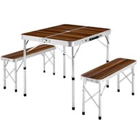 Haloyo - Aluminium Campingtisch mit 2 Sitzbänke Set Klapptisch Sitzgruppe Gartentisch Holzfarbe Haloyo - Aluminium Campingtisch mit 2 Sitzbänke Set Klapptisch Sitzgruppe Gartentisch Holzfarbe von HALOYO