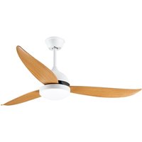 Deckenventilator 2-in-1: Ventilator & Deckenlampe Φ132H43cm 3 Flügel 2 Laufrichtungen 6 Geschwindigkeiten+ Fernbedienung- Holzfarbe von HALOYO