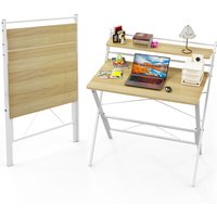 Haloyo - Klappbarer Computertisch, Computerschreibtisch, Schreibtisch mit Ablagen, 80X50X107cm, Holzfarbe von HALOYO
