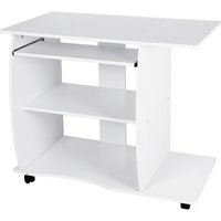 Haloyo - Schreibtisch Computertisch Bürotisch & Rollen pc Tisch (Weiß)mit Ablageböden 90x75x50cm von HALOYO