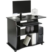 Haloyo - Schreibtisch schwarz Computertisch Bürotisch & Rollen pc Tisch mit Ablageböden 90x75x50cm von HALOYO
