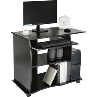 Haloyo - Schreibtisch schwarz Computertisch Bürotisch & Rollen pc Tisch mit Ablageböden 90x75x50cm von HALOYO