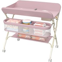 Klappbarer Wickeltisch mit Ablagekorb, Wickeltische mit 4 Rollen, höhenverstellbar, 75x68x83-91cm, Rosa von HALOYO
