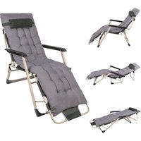 Liegestuhl, Sonnenliege Klappbar, Gartenliege, Extra groß Gartenliege, für Patio-Garten-Strand-Pool, mit Kissen-Unterstützung 200kg, grau von HALOYO