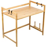 Mikrowellenhalter,Küchenregal,2-lagiger Mikrowellenständer aus Bambus, Mikrowelle Regale,Toaster Stand Regal,mit 4 Haken 523035cm von HALOYO