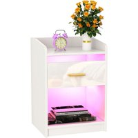 Nachttisch mit 1 Schublade mit Nische, mit verstellbarem mehrfarbigen LED-Streifen, Beistelltisch im modernen Stil, 40 x 35 x 58 cm, Weiß - Haloyo von HALOYO